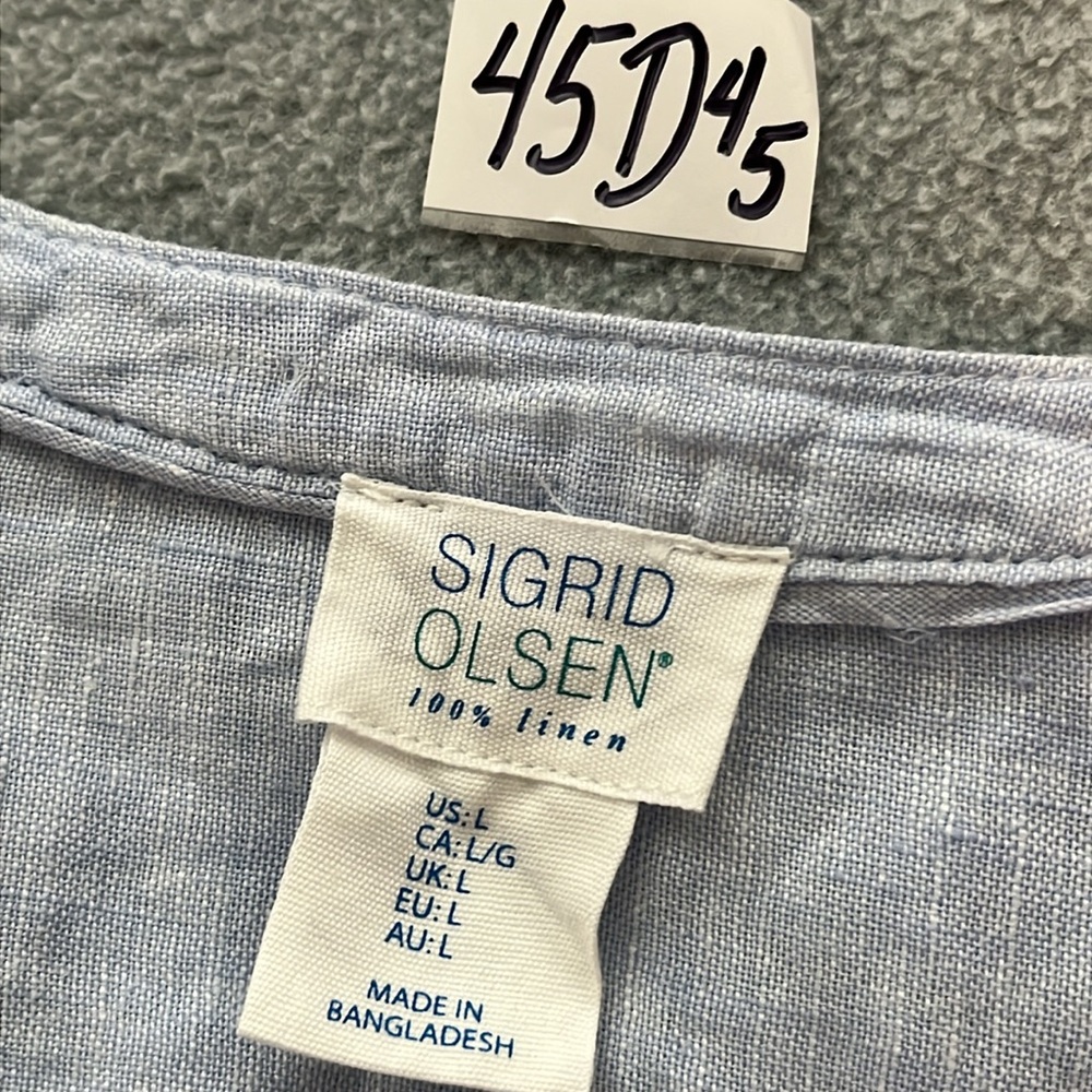 Sigrid Olsen Boho Linen Button Top Large Tunic Coastal Beach Lagenlook Roll Tab - Picture 5 of 10